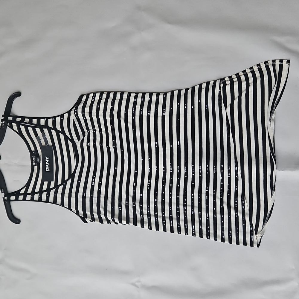 DKNY Black & White Striped Sequin Tank